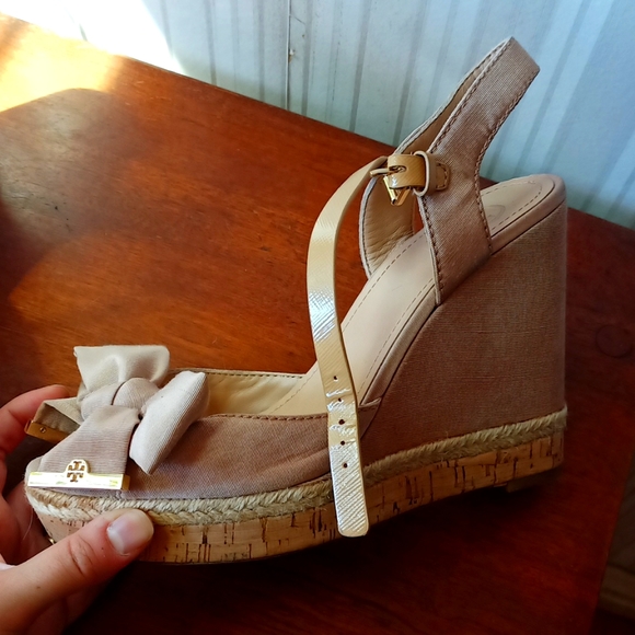 Tory Burch Penny Tan Espadrille Leather Wedge Sandal - Picture 5 of 7